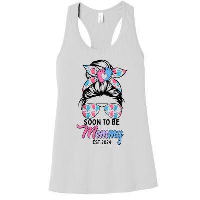 Soon To Be Mommy Est 2024 Messy Bun Pregnancy Announcement Women's Racerback Tank