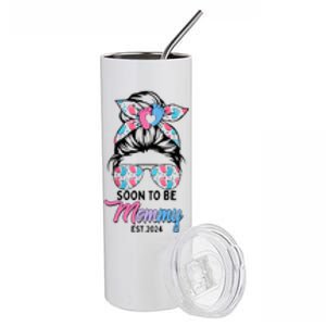 Soon To Be Mommy Est 2024 Messy Bun Pregnancy Announcement Stainless Steel Tumbler