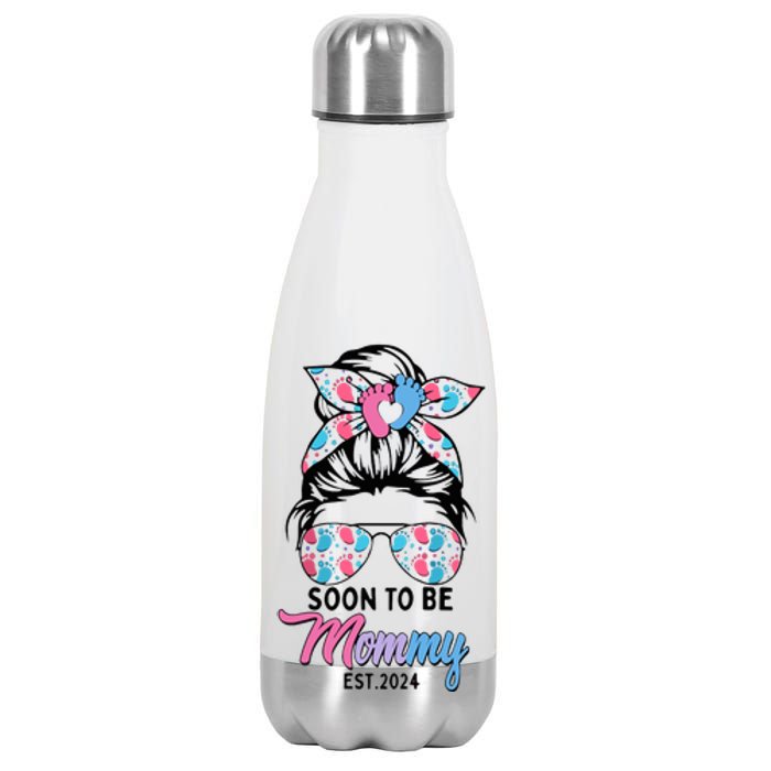 Soon To Be Mommy Est 2024 Messy Bun Pregnancy Announcement Stainless Steel Insulated Water Bottle