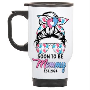 Soon To Be Mommy Est 2024 Messy Bun Pregnancy Announcement Stainless Steel Travel Mug