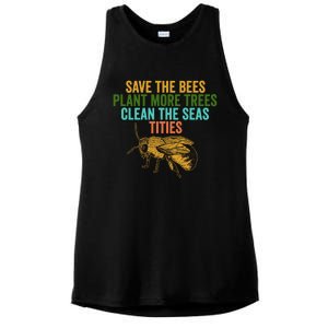 Save The Bees Plant More Trees Clean The Seas Funny Titties Gift Ladies PosiCharge Tri-Blend Wicking Tank