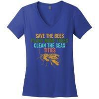 Save The Bees Plant More Trees Clean The Seas Funny Titties Gift Women's V-Neck T-Shirt