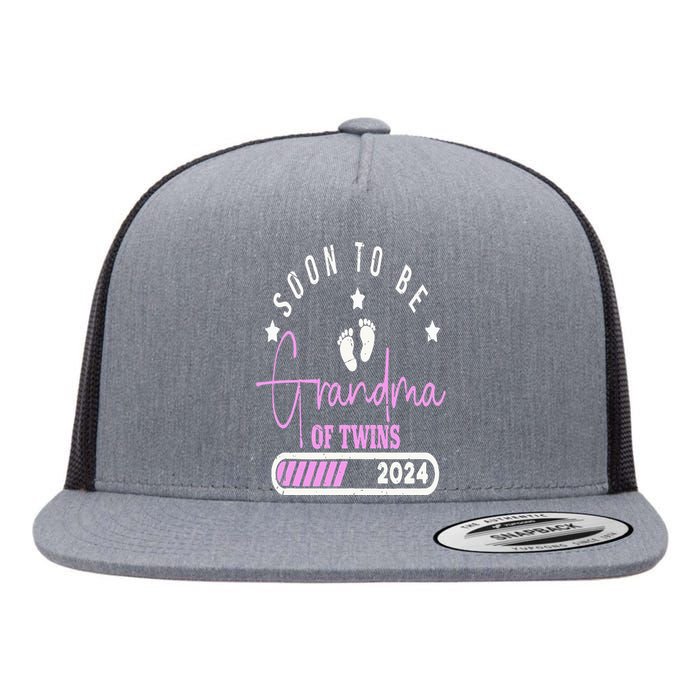 Soon to be Grandma of Twins 2024 For Pregnancy Announcement Flat Bill Trucker Hat