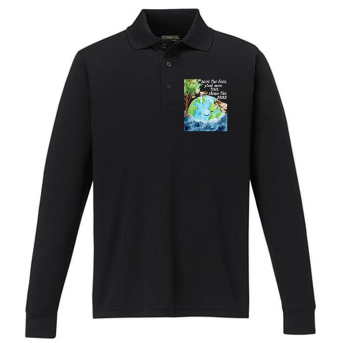 Save The Bees Environmental Protection Earth Day Climate Performance Long Sleeve Polo