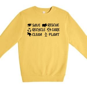 Save The Bees Rescue Rhino Recycle Care Clean The Earth Seas Gift Premium Crewneck Sweatshirt