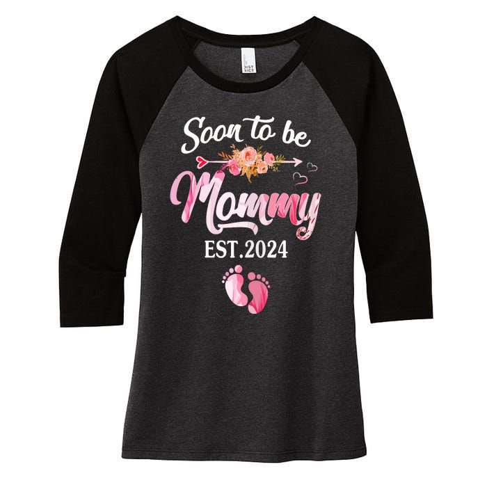 Soon To Be Mommy 2024 Mothers Day First Time Mom Pregnancy Women's Tri-Blend 3/4-Sleeve Raglan Shirt