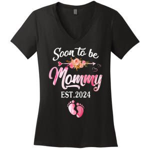 Soon To Be Mommy 2024 Mothers Day First Time Mom Pregnancy Women's V-Neck T-Shirt