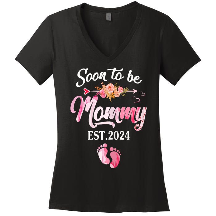 Soon To Be Mommy 2024 Mothers Day First Time Mom Pregnancy Women's V-Neck T-Shirt