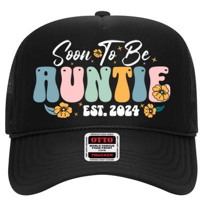 Soon To Be Auntie Est 2024 New Aunt Pregnancy Announcement High Crown Mesh Back Trucker Hat