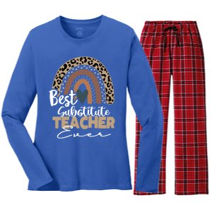 Substitute Teacher Boho Rainbow Teacher Appreciation Gift Women's Long Sleeve Flannel Pajama Set 