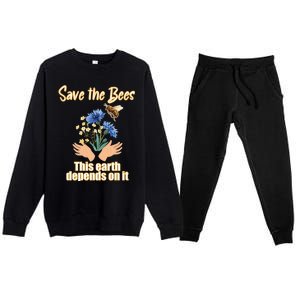 Save The Bees This Earth Depends On It Earth Life Gift Premium Crewneck Sweatsuit Set