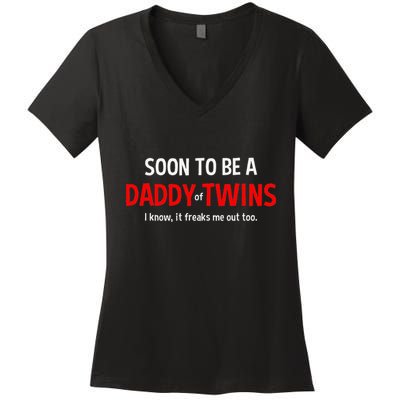Soon To Be A Daddy Of Twins Expecting Father Women's V-Neck T-Shirt