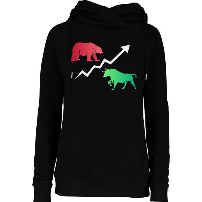 Stock Trading Bull And Bear Day Trader Stock Investor Womens Funnel Neck Pullover Hood