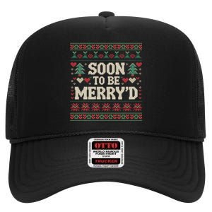 Soon To Be MerryD Engaged Couples Matching Ugly Christmas High Crown Mesh Back Trucker Hat