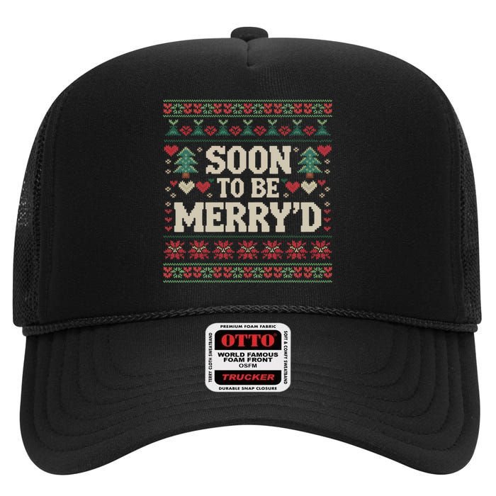 Soon To Be MerryD Engaged Couples Matching Ugly Christmas High Crown Mesh Back Trucker Hat