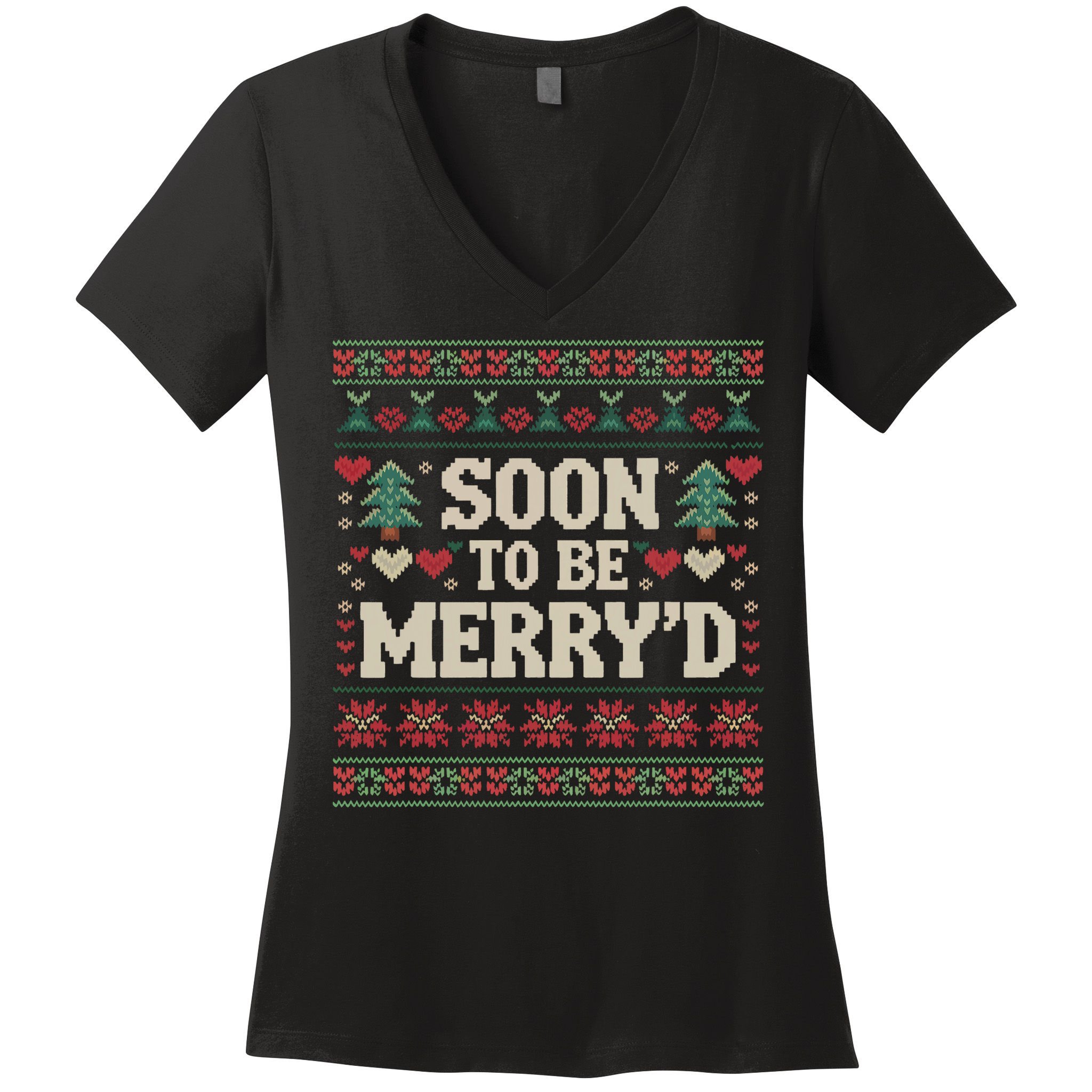 Soon To Be MerryD Engaged Couples Matching Ugly Christmas Women's V-Neck T-Shirt