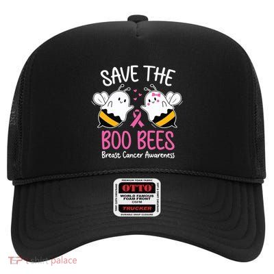 Save The Boobees Boo Bees Breast Cancer Halloween Women High Crown Mesh Back Trucker Hat