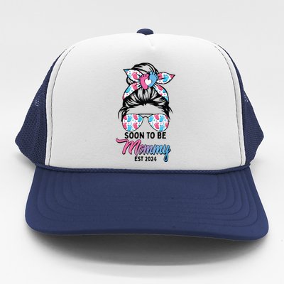 Soon To Be Mommy Est 2024 Messy Bun Pregnancy Announcement Trucker Hat