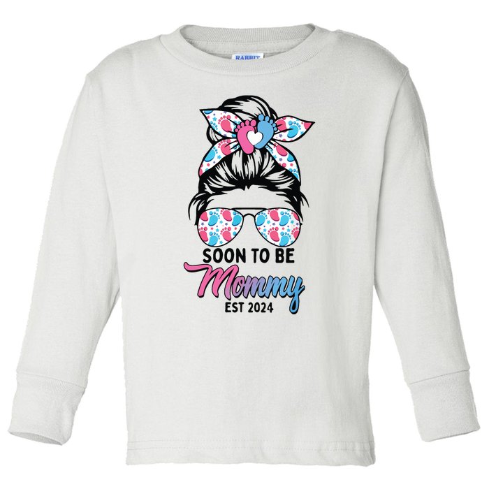 Soon To Be Mommy Est 2024 Messy Bun Pregnancy Announcement Toddler Long Sleeve Shirt