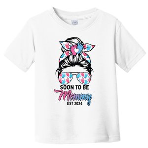 Soon To Be Mommy Est 2024 Messy Bun Pregnancy Announcement Toddler T-Shirt