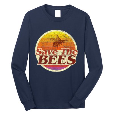 Save The Bees Funny Vintage Retro Distressed Long Sleeve Shirt