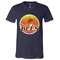 Save The Bees Funny Vintage Retro Distressed V-Neck T-Shirt