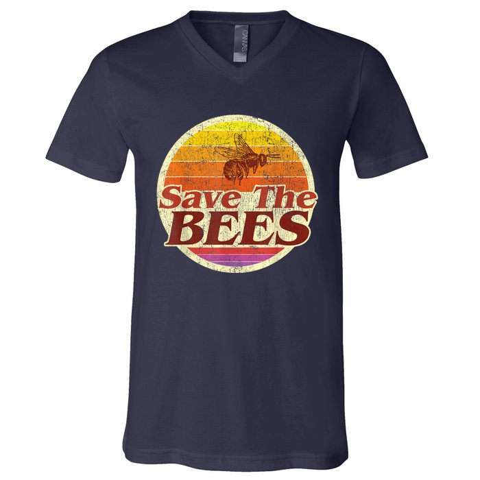 Save The Bees Funny Vintage Retro Distressed V-Neck T-Shirt