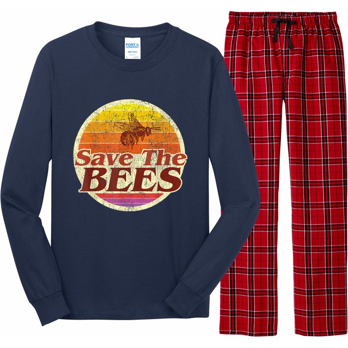 Save The Bees Funny Vintage Retro Distressed Long Sleeve Pajama Set