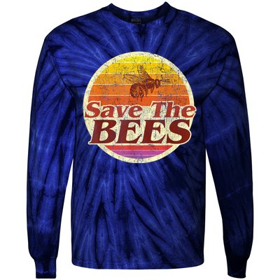 Save The Bees Funny Vintage Retro Distressed Tie-Dye Long Sleeve Shirt