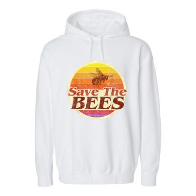 Save The Bees Funny Vintage Retro Distressed Garment-Dyed Fleece Hoodie