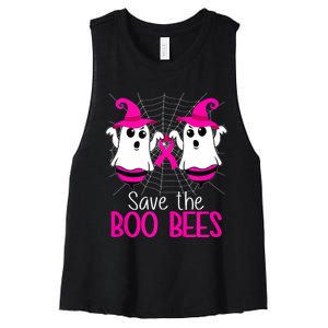 Save The Boo Bees Breast Cancer Awareness Halloween Women's Racerback Cropped Tank