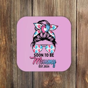 Soon To Be Mommy Est 2024 Messy Bun Pregnancy Announcement Coaster