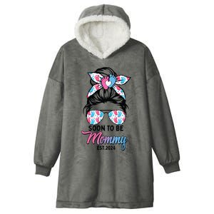 Soon To Be Mommy Est 2024 Messy Bun Pregnancy Announcement Hooded Wearable Blanket