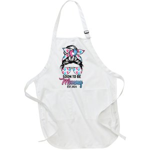 Soon To Be Mommy Est 2024 Messy Bun Pregnancy Announcement Full-Length Apron With Pockets