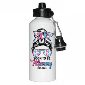 Soon To Be Mommy Est 2024 Messy Bun Pregnancy Announcement Aluminum Water Bottle