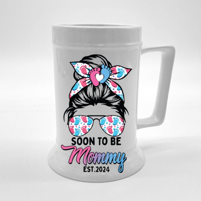 Soon To Be Mommy Est 2024 Messy Bun Pregnancy Announcement Beer Stein