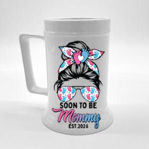 Soon To Be Mommy Est 2024 Messy Bun Pregnancy Announcement Beer Stein