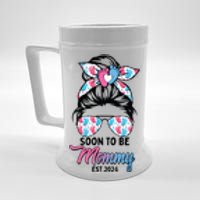 Soon To Be Mommy Est 2024 Messy Bun Pregnancy Announcement Beer Stein