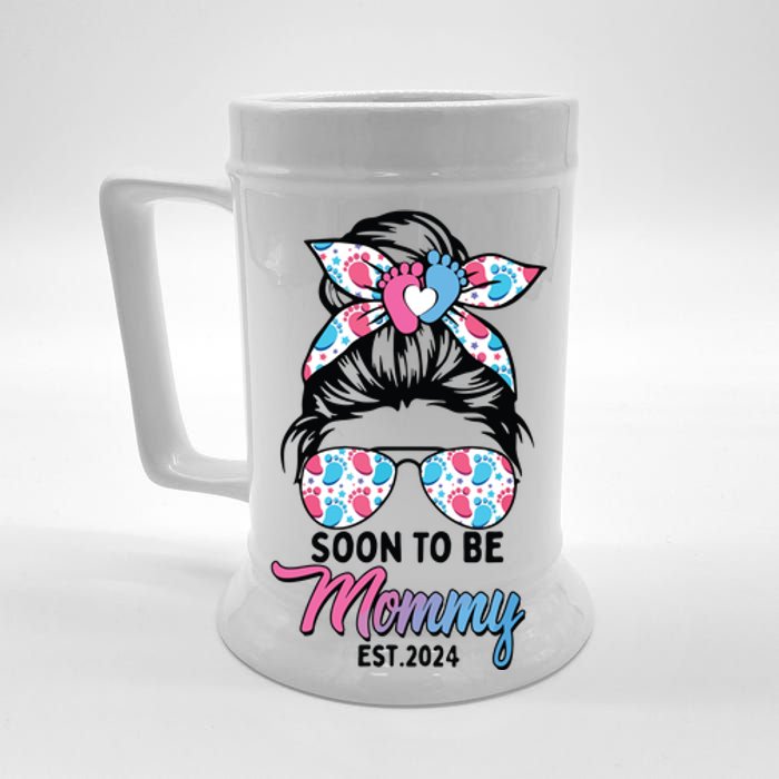 Soon To Be Mommy Est 2024 Messy Bun Pregnancy Announcement Beer Stein