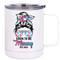 Soon To Be Mommy Est 2024 Messy Bun Pregnancy Announcement 12 oz Stainless Steel Tumbler Cup