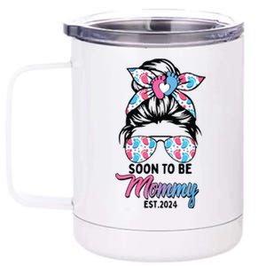 Soon To Be Mommy Est 2024 Messy Bun Pregnancy Announcement 12 oz Stainless Steel Tumbler Cup