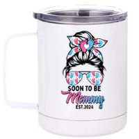 Soon To Be Mommy Est 2024 Messy Bun Pregnancy Announcement 12 oz Stainless Steel Tumbler Cup