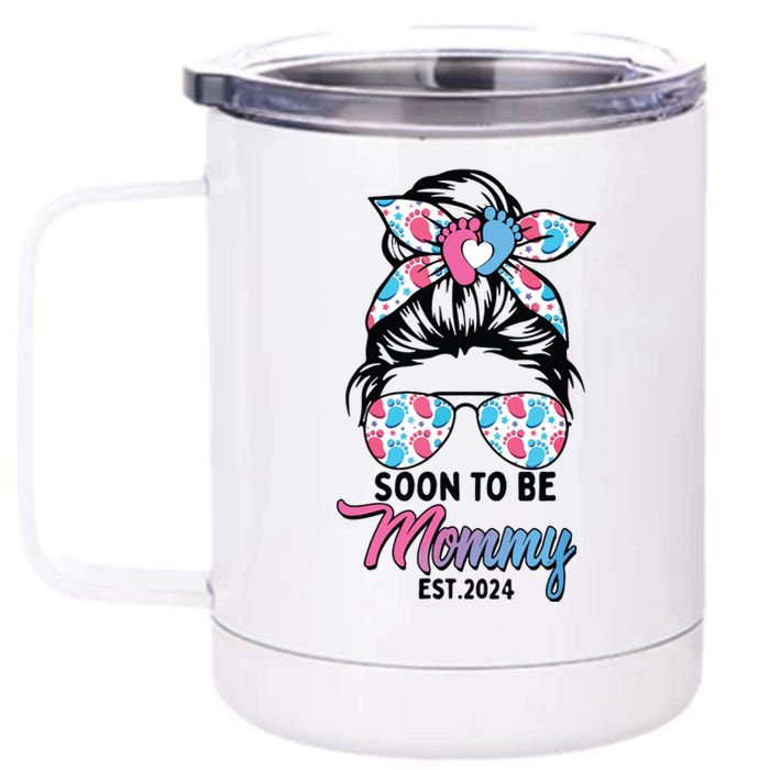 Soon To Be Mommy Est 2024 Messy Bun Pregnancy Announcement 12 oz Stainless Steel Tumbler Cup