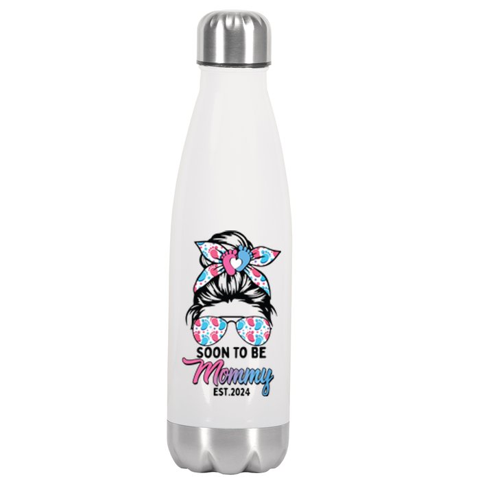 Soon To Be Mommy Est 2024 Messy Bun Pregnancy Announcement Stainless Steel Insulated Water Bottle