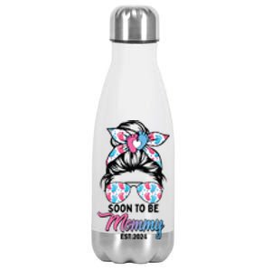 Soon To Be Mommy Est 2024 Messy Bun Pregnancy Announcement Stainless Steel Insulated Water Bottle