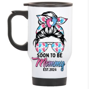 Soon To Be Mommy Est 2024 Messy Bun Pregnancy Announcement Stainless Steel Travel Mug