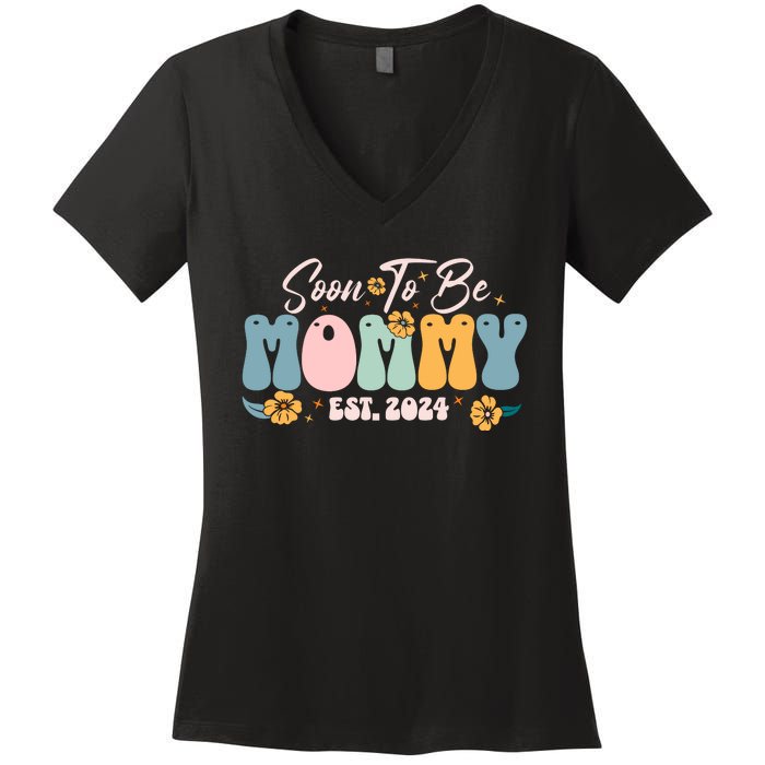 Soon To Be Mommy Est 2024 New Mom Pregnancy Announcement Women's V-Neck T-Shirt