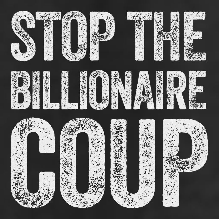 Stop The Billionaire Coup 7 Panel Mesh Trucker Snapback Hat