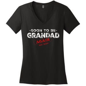 Soon To be Grandad Again est. 2024 Promoted to Grandpa Papa Women's V-Neck T-Shirt