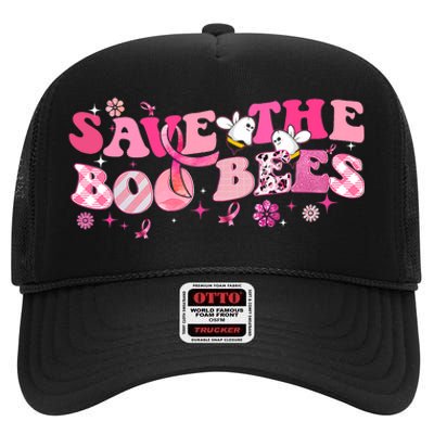 Save The Boo Bees Breast Cancer Awareness Halloween Boo Bees High Crown Mesh Back Trucker Hat